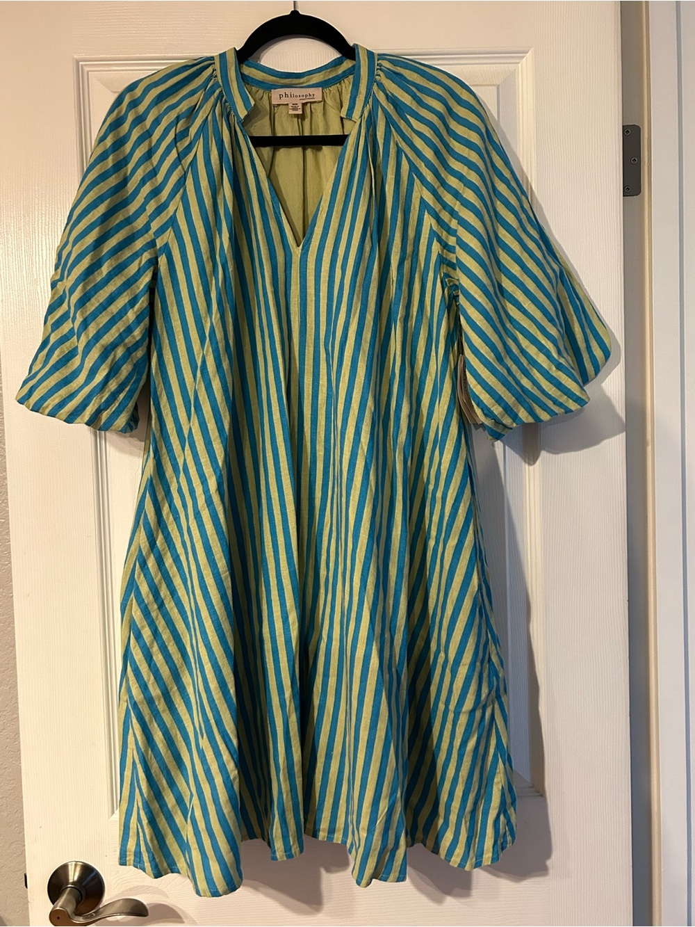 Philosophy Lime and Teal Striped V-Neck Dress